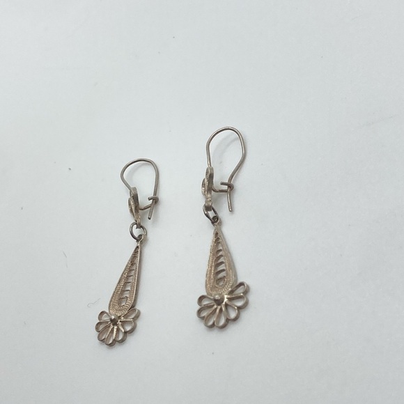 Vtg Sterling Silver Filigree Dangle Earrings 1.7” / Antique - Picture 3 of 6